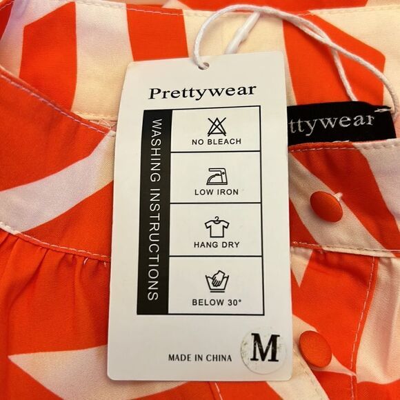 Prettywear orange white long sleeve button front henley collar blouse Size M New - Picture 7 of 9